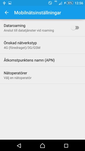 För att byta nätverk om nätverksproblem uppstår, välj Nätoperatörer