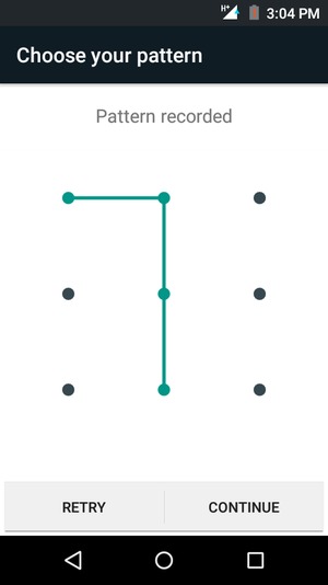 Draw an unlock pattern and select CONTINUE