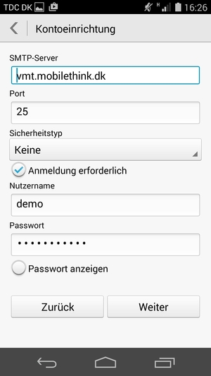 Geben Sie die Server-Adresse für ausgehende Post ein