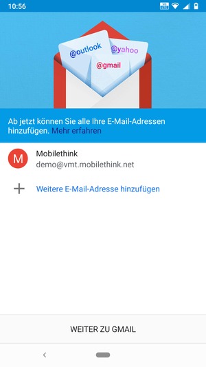 Wählen Sie WEITER ZU GMAIL