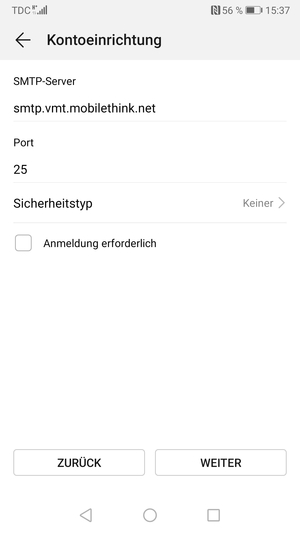 Deaktivieren Sie das Kontrollkästchen Anmeldung erforderlich und wählen Sie WEITER