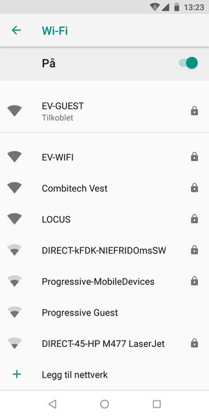 Du er nå koblet til Wi-Fi-nettverket