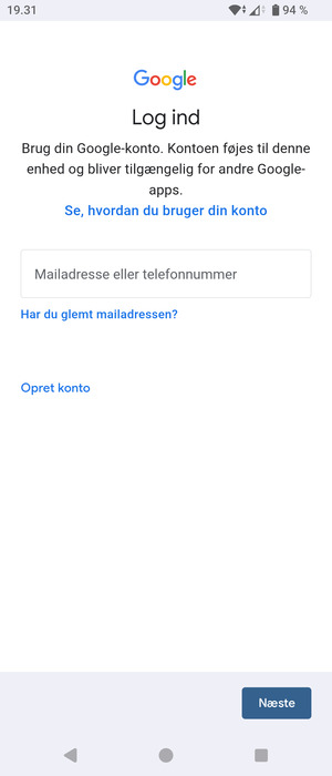 Indtast din Gmail adresse og vælg Næste