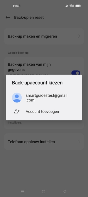 Selecteer uw back-up-account