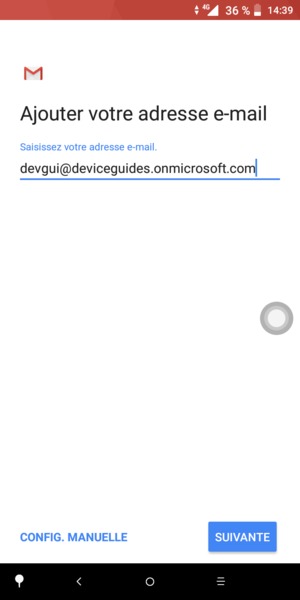 Saisissez votre adresse e-mail et sélectionnez CONFIG. MANUELLE