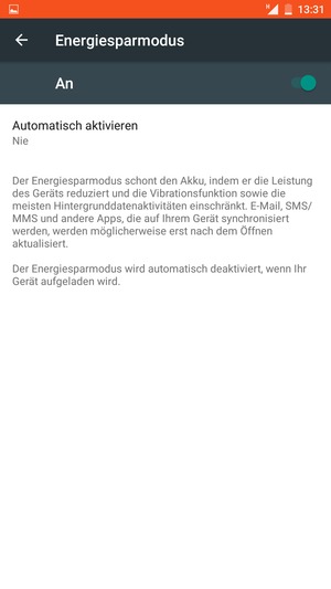 Schalten Sie Energiesparmodus ein