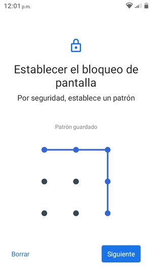 Dibuje un patrón de desbloqueo y seleccione Siguiente