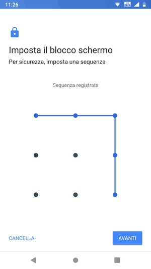Disegna una sequenza di sblocco e seleziona AVANTI