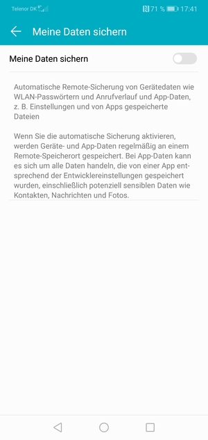 Schalten Sie Meine daten sichern ein