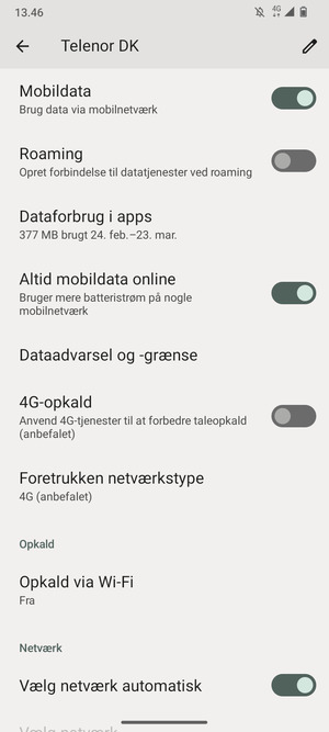 For at skifte netværk, hvis der opstår netværksproblemer, slå Vælg netværk automatisk fra