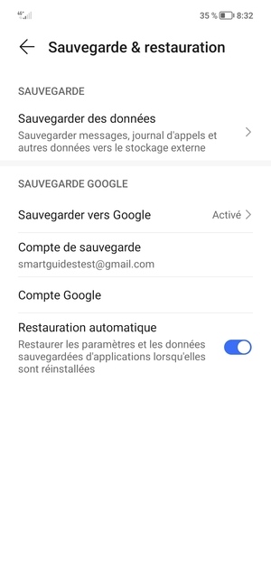 Sélectionnez Compte de sauvegarde
