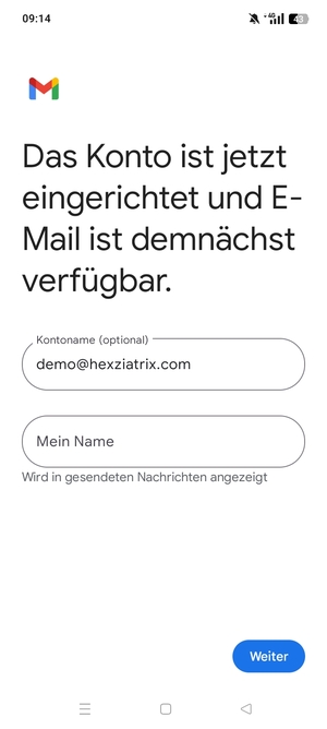 Geben Sie Ihrem Konto einen Namen und geben Sie Ihren Namen ein. Wählen Sie Weiter