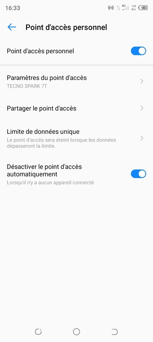 Votre téléphone est maintenant configuré pour être utilisé comme modem