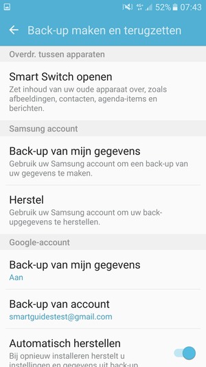 Selecteer Back-up van account