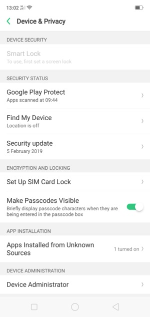 Scroll to and select Set Up SIM Card Lock