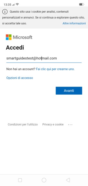 Inserisci il tuo indirizzo email e seleziona Avanti