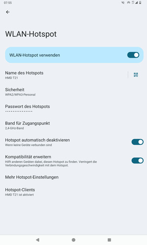 Ihr Tablet ist jetzt für die Verwendung als Modem eingerichtet