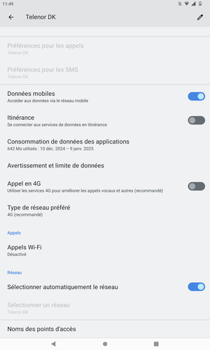 Pour changer de réseau en cas de problèmes de réseau, désactiver Sélectionner automatiquement le réseau