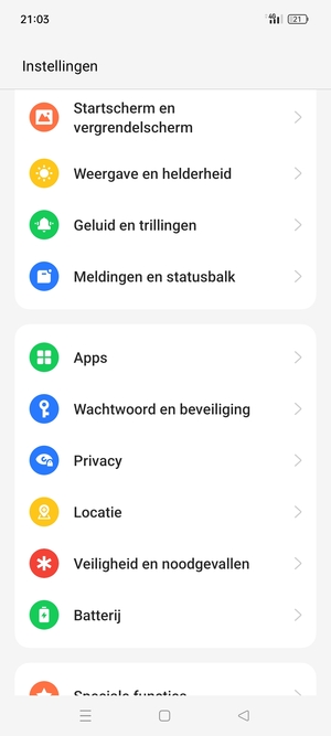 Scroll naar en selecteer Wachtwoord en beveiliging