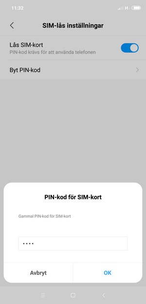 Ange din Gamla PIN-kod för SIM-kort och välj OK