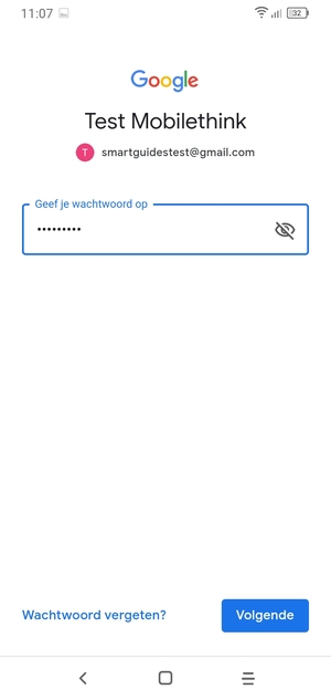 Voer uw wachtwoord in en selecteer Volgende