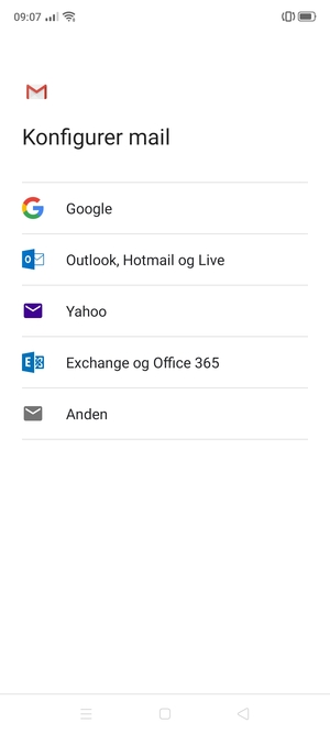 Vælg Exchange og Office 365