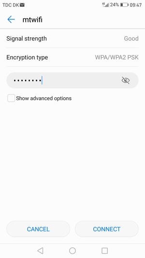 Enter the Wi-Fi password and select CONNECT
