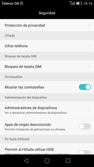 Seleccione Bloqueo de tarjeta SIM