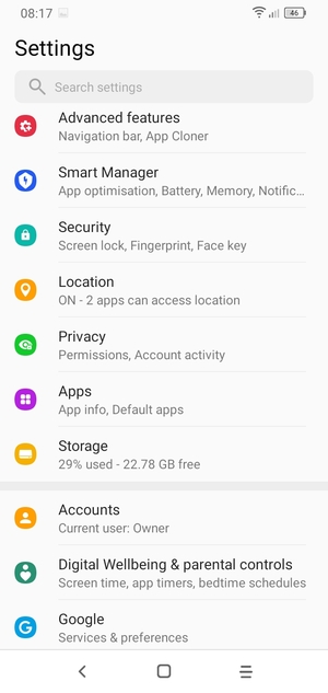 Return to the Settings menu and select Accounts