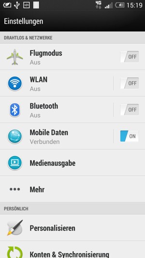 Gehen Sie zurück zum Einstellungen Menü und wählen Sie Mobile Daten