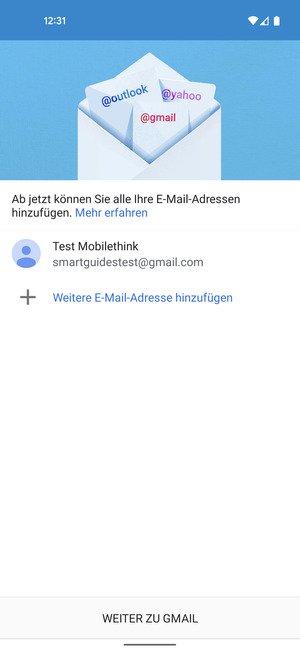 Wählen Sie WEITER ZU GMAIL