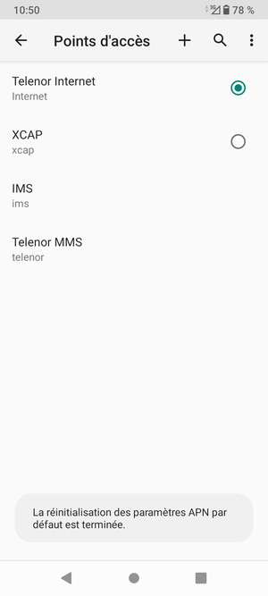 Votre téléphone va être réinitialisé avec les paramètres Internet et MMS par défaut