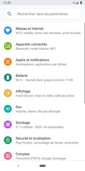 Sélectionnez Réseau et Internet