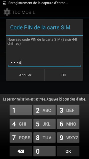 Saisissez votre Nouveau code PIN de la carte SIM et sélectionnez OK