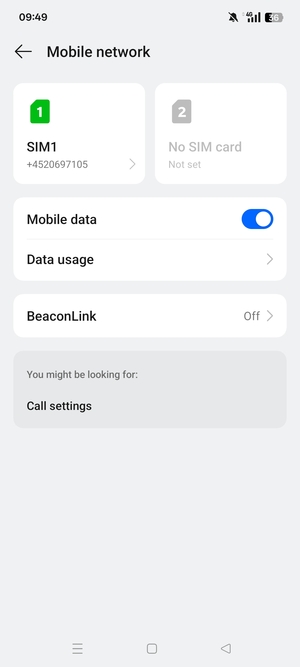 Select SIM1 or SIM2
