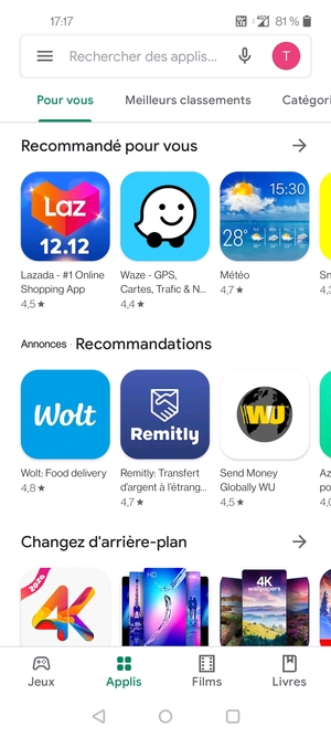 Sélectionnez la barre de Recherche