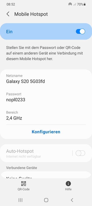 Ihr Handy ist jetzt für die Verwendung als Modem eingerichtet