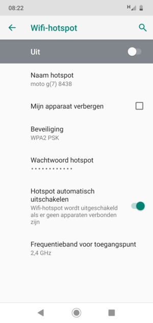Selecteer Wachtwoord hotspot