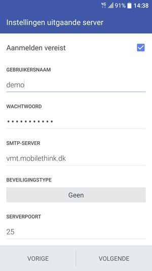 Voer Uitgaand serveradres in