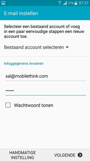 Voer uw Gmail of Hotmail adres en wachtwoord in. Selecteer VOLGENDE