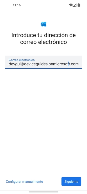 Introduzca su Dirección de correo electrónico y seleccione Configurar manualmente