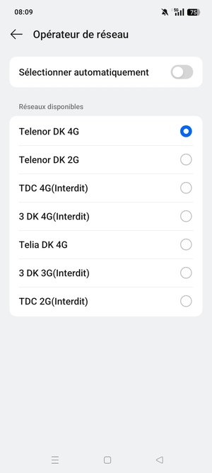 Sélectionnez un opérateur réseau dans la liste