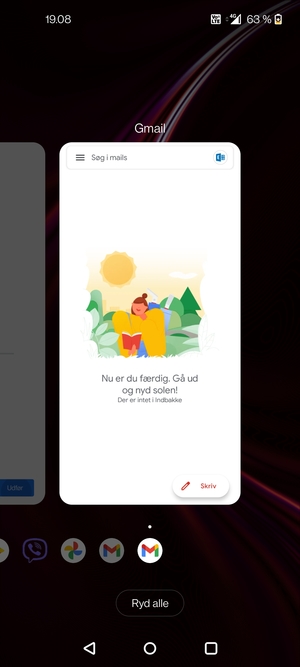 Vælg Ryd alle for at lukke alle åbne apps