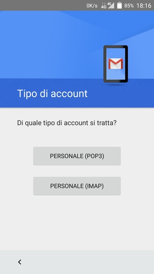 Seleziona PERSONALE (POP3) o PERSONALE (IMAP)
