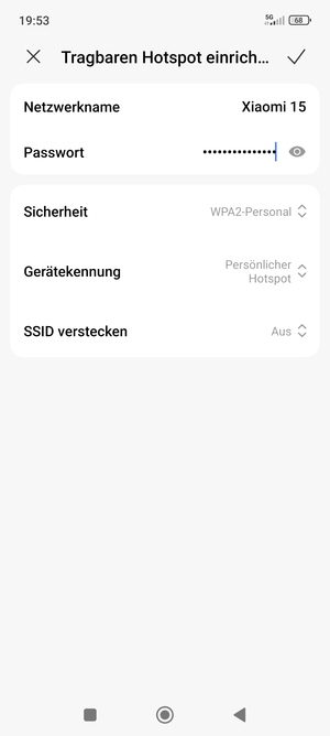 Geben Sie eine WLAN-Hotspot-Passwort mit mindestens 8 Zeichen ein und wählen Sie OK