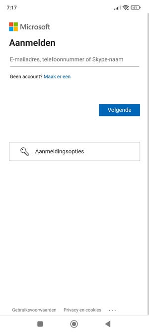 Voer uw Hotmail adres in en selecteer Volgende