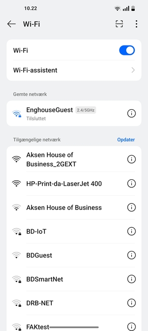 Du er nu tilsluttet Wi-Fi netværket