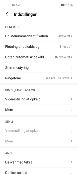 Scroll til SIM 1 eller SIM 2 og vælg Mere