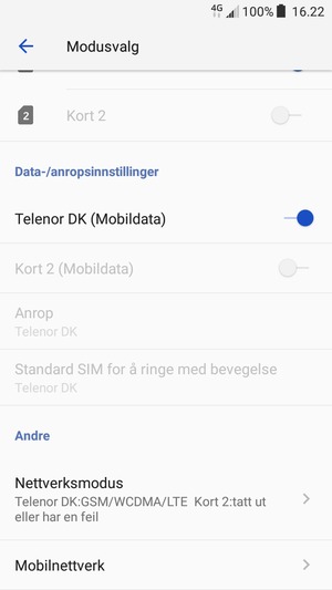 Bla til og velg Mobilnettverk
