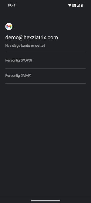 Velg Personlig (POP3) eller Personlig (IMAP)